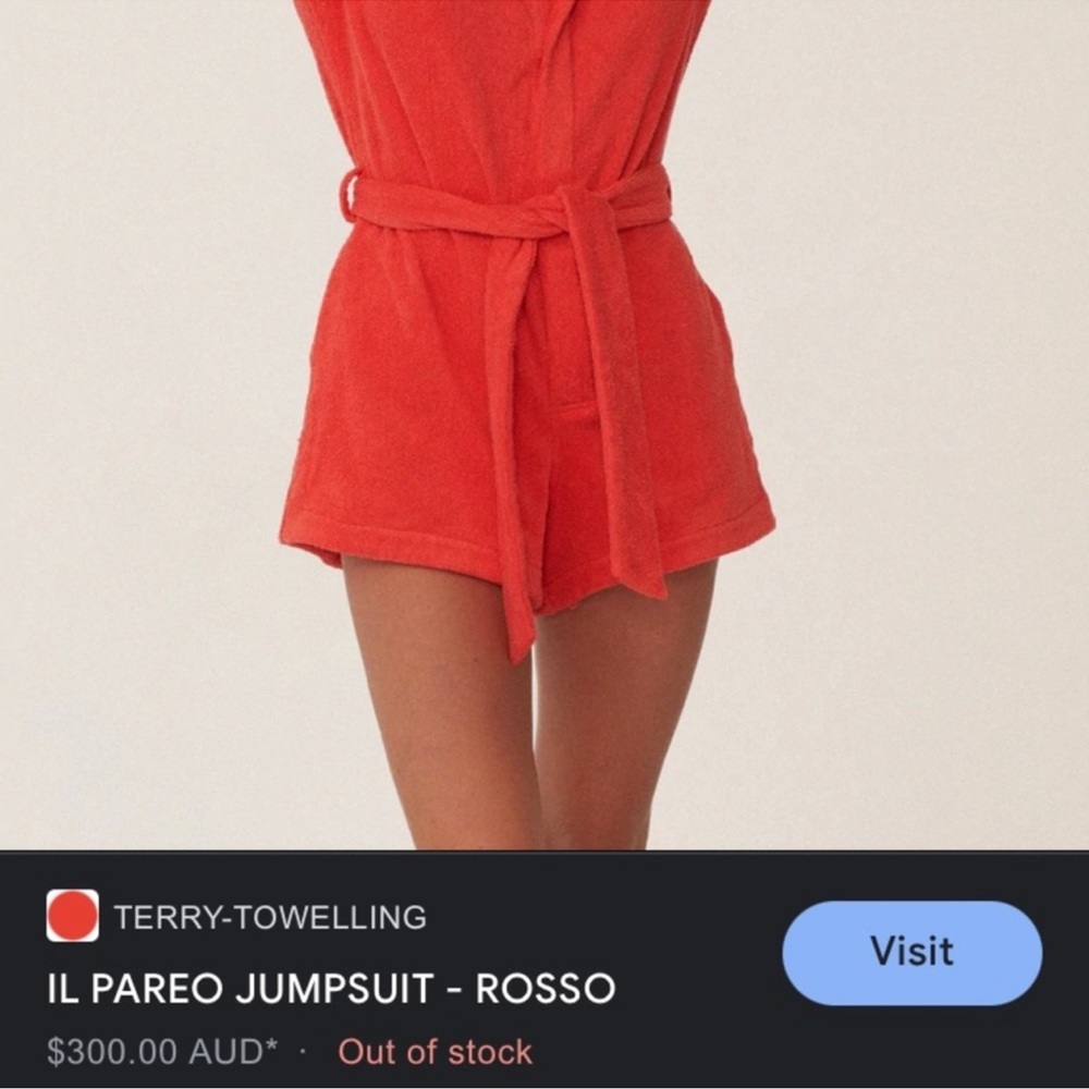 TERRY Towelling. II Pareo Dyed 100% Cotton Terry Playsuit in Rosso Red (S) - Picture 6 of 10